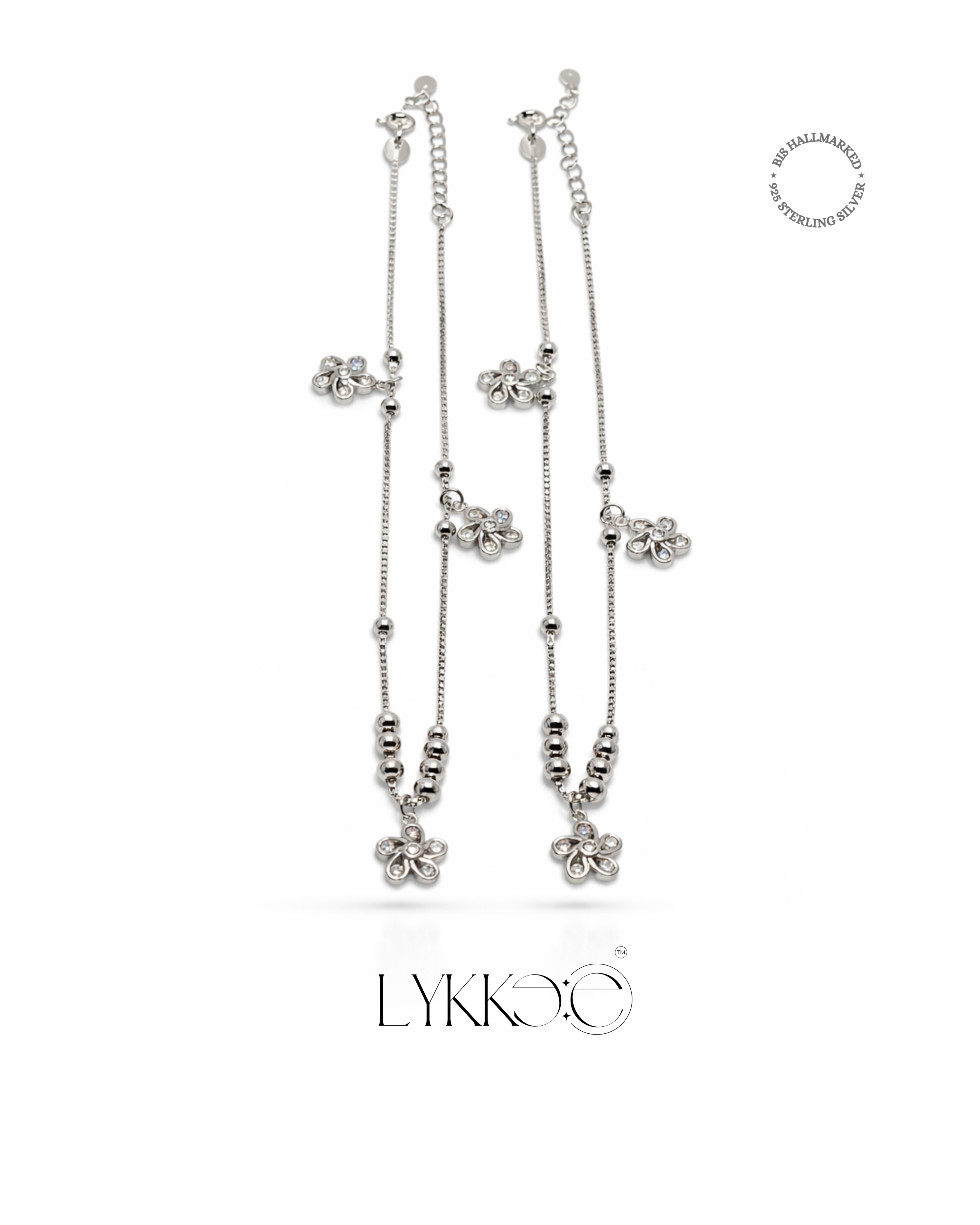 Blossom Drift Silver Anklets
