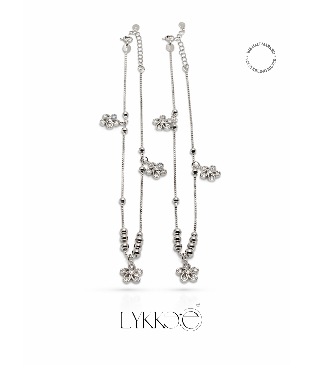 Blossom Drift Silver Anklets